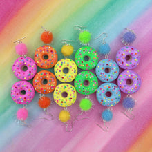 Load image into Gallery viewer, Colourful frosted donut polymer clay earrings
