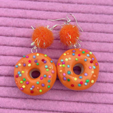 Load image into Gallery viewer, Colourful frosted donut polymer clay earrings
