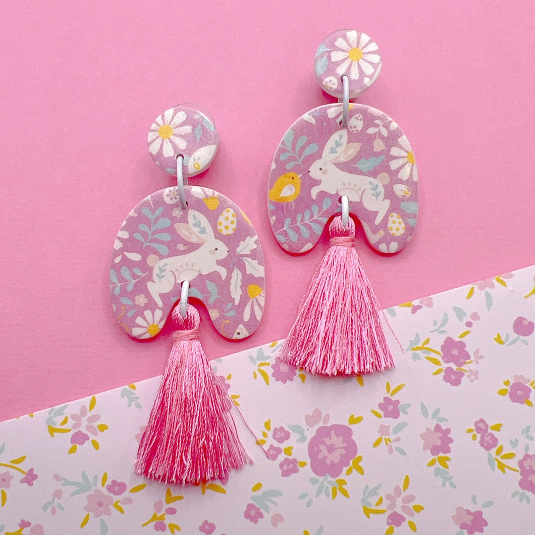 Pink Easter print arch polymer clay stud earrings