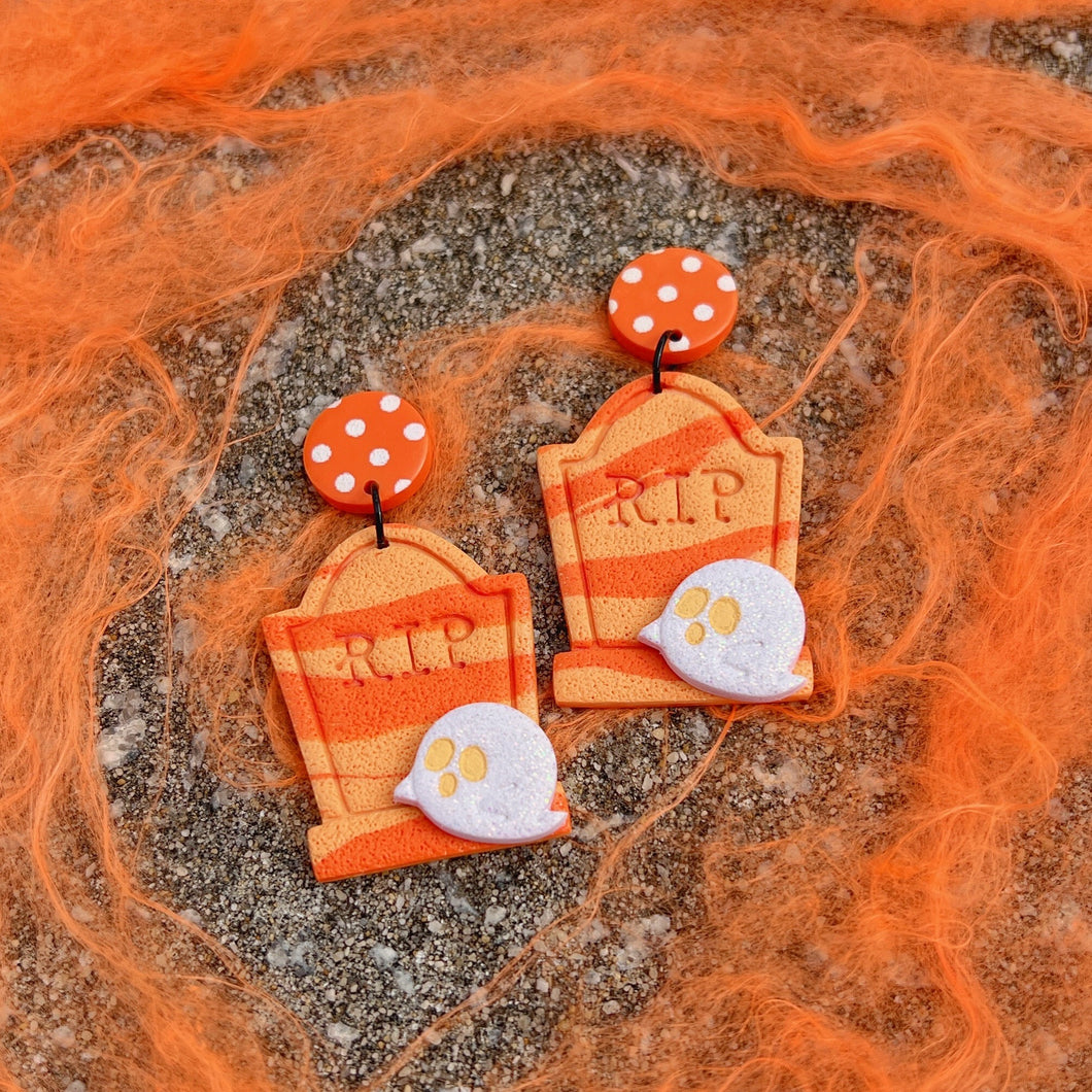 Halloween tombstone polymer clay stud earrings