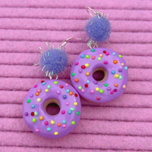 Load image into Gallery viewer, Colourful frosted donut polymer clay earrings
