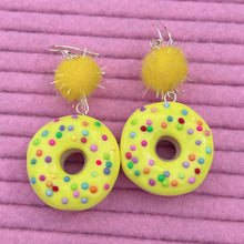 Load image into Gallery viewer, Colourful frosted donut polymer clay earrings
