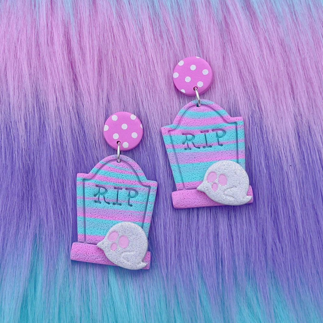 Pastel halloween tombstone polymer clay stud earrings