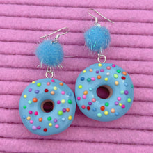 Load image into Gallery viewer, Colourful frosted donut polymer clay earrings
