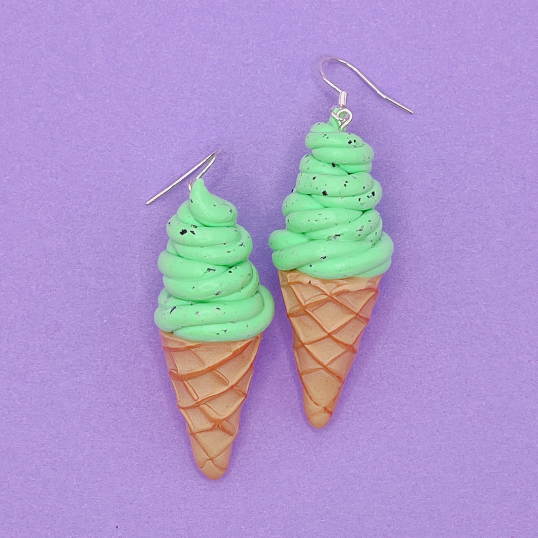 Mint choc chip icecream polymer clay earrings