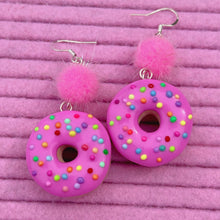 Load image into Gallery viewer, Colourful frosted donut polymer clay earrings
