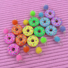 Load image into Gallery viewer, Colourful frosted donut polymer clay earrings
