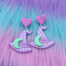 Load image into Gallery viewer, Pastel halloween witch hat polymer clay stud earrings
