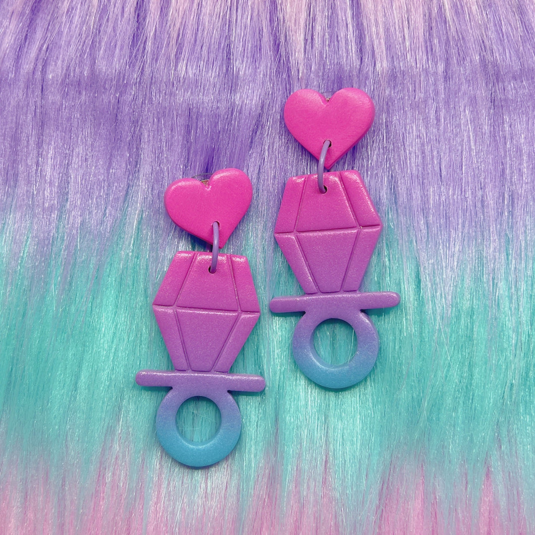 Pink, purple and blue ring pop stud earrings