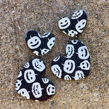 Load image into Gallery viewer, Black and white pumpkin print heart polymer clay stud earrings
